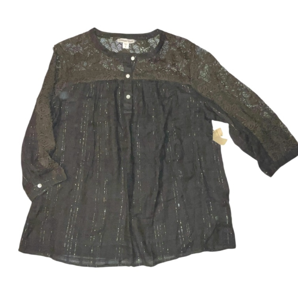 Coldwater Creek Long Sleeved Crochet Detail Shirt Grey Size XL/16
